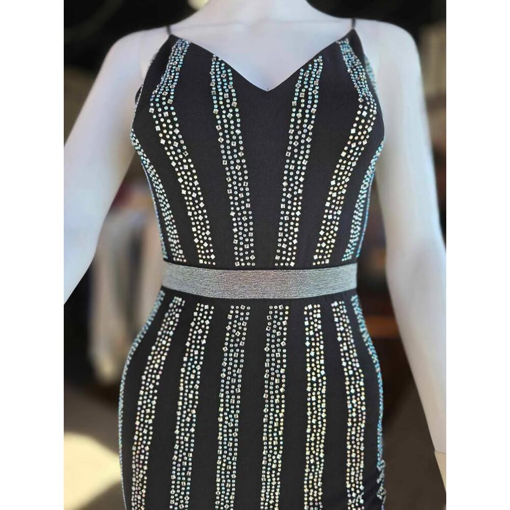 XS Silver and Black Rhinestone Prom Dress